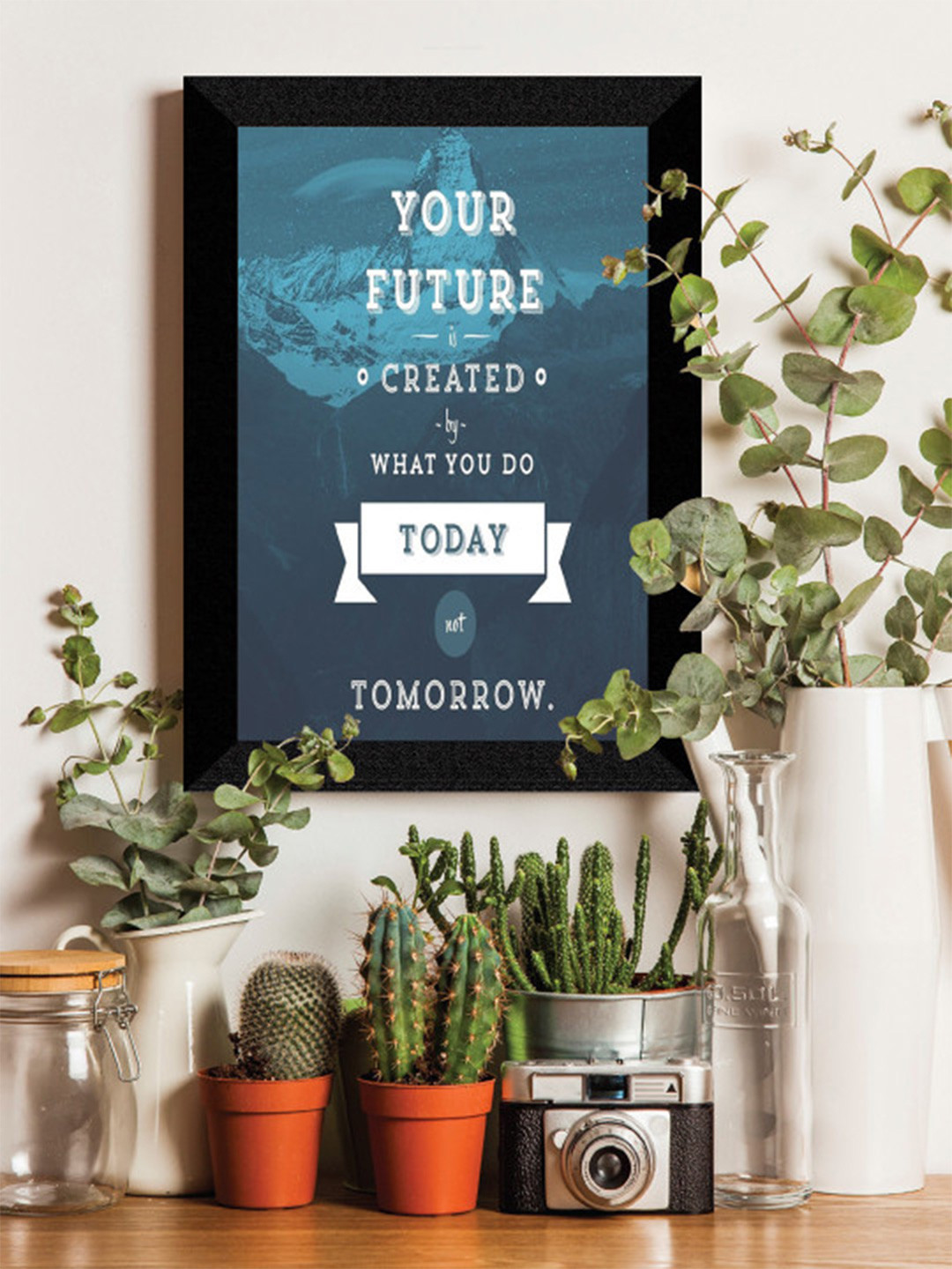 SAF White & Blue Motivational UV Textured Premium Framed Wall Art Painting
