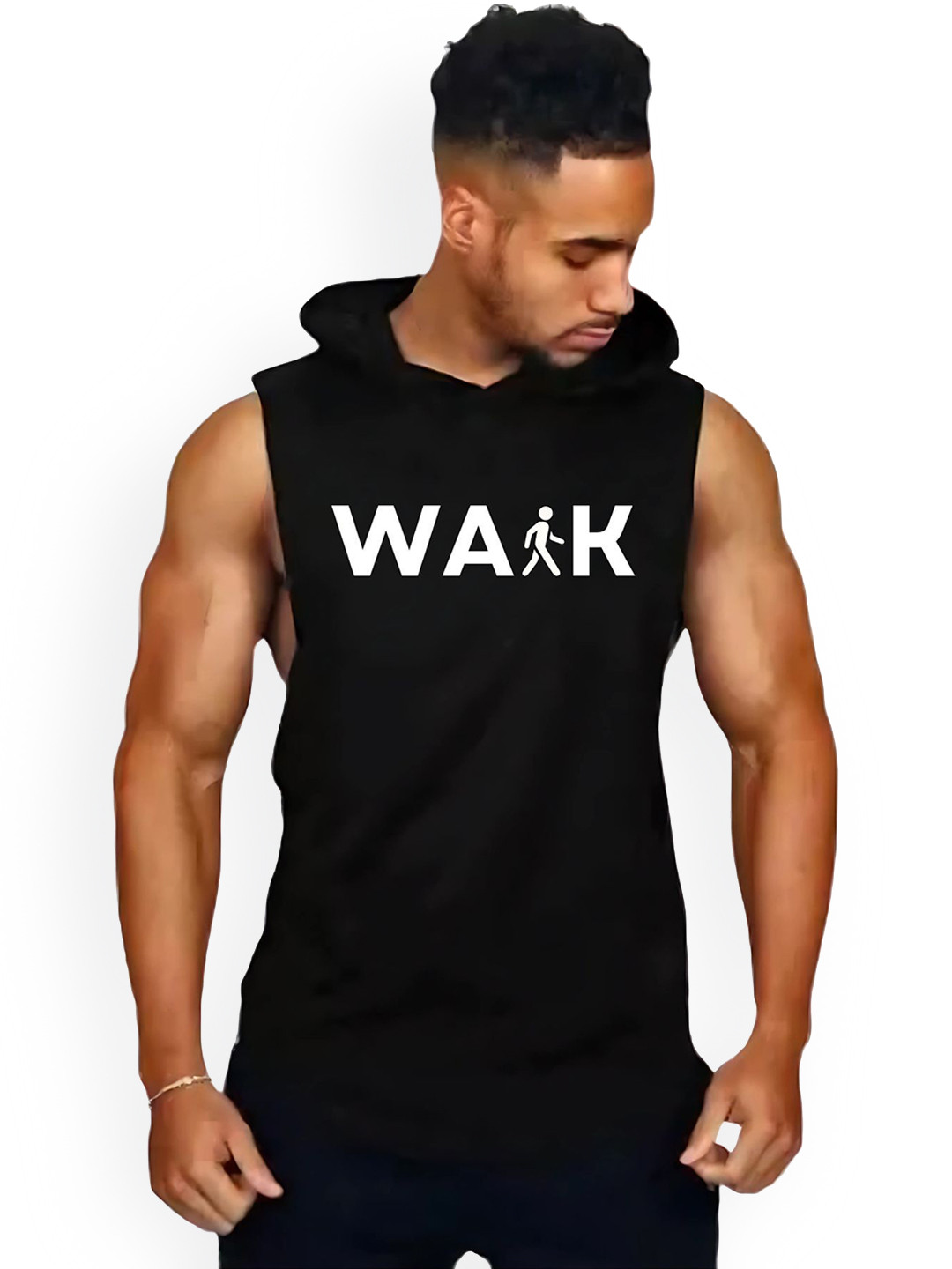 Fashnobic Walk Printed Hooded Neck Gym Vest