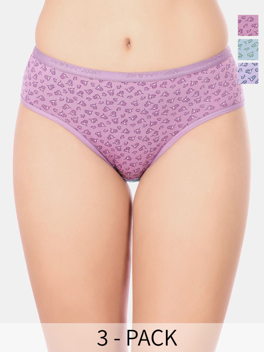 Bodycare Women Pack of 3 Premium Floral Print Cotton Briefs with Outer Elastic Waistband