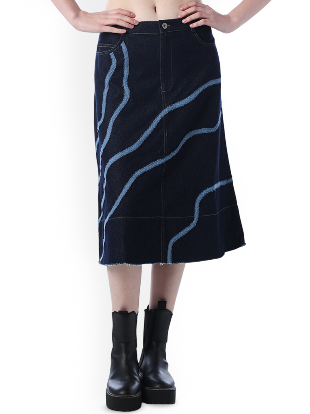 ONLY Self-Designed Mid-Rise Denim Midi Skirt