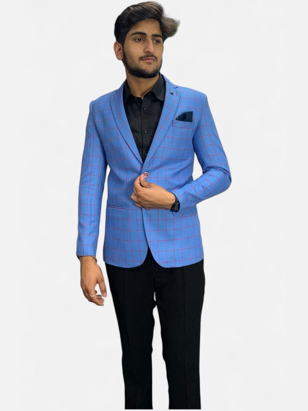 GARGIAN Master Cut Men Blue Notched Lapel Collar Blazer
