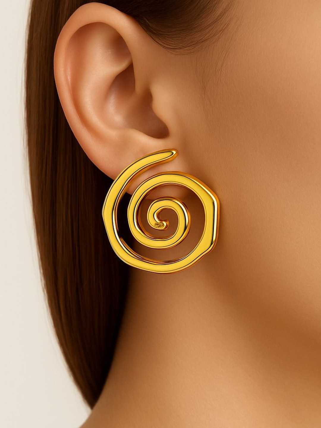 Nui Stainless Steel Gold-Plated Contemporary Shaped Studs