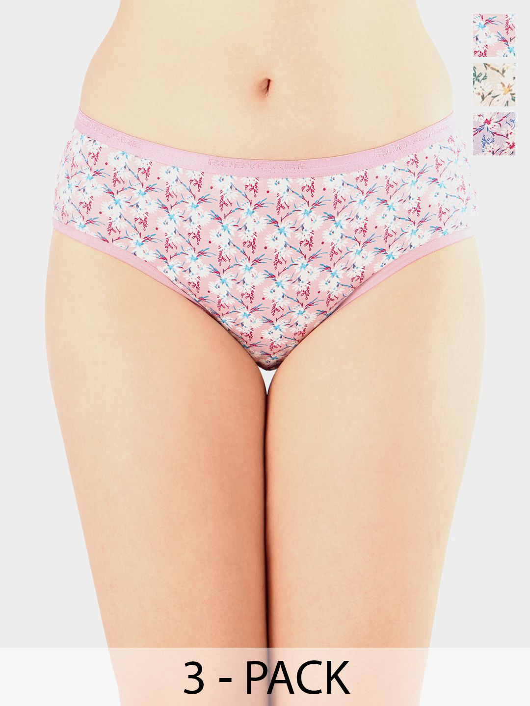 Bodycare Pack Of 3 Premium Assorted Floral Cotton Outer Elasticated Basic Briefs - 5222