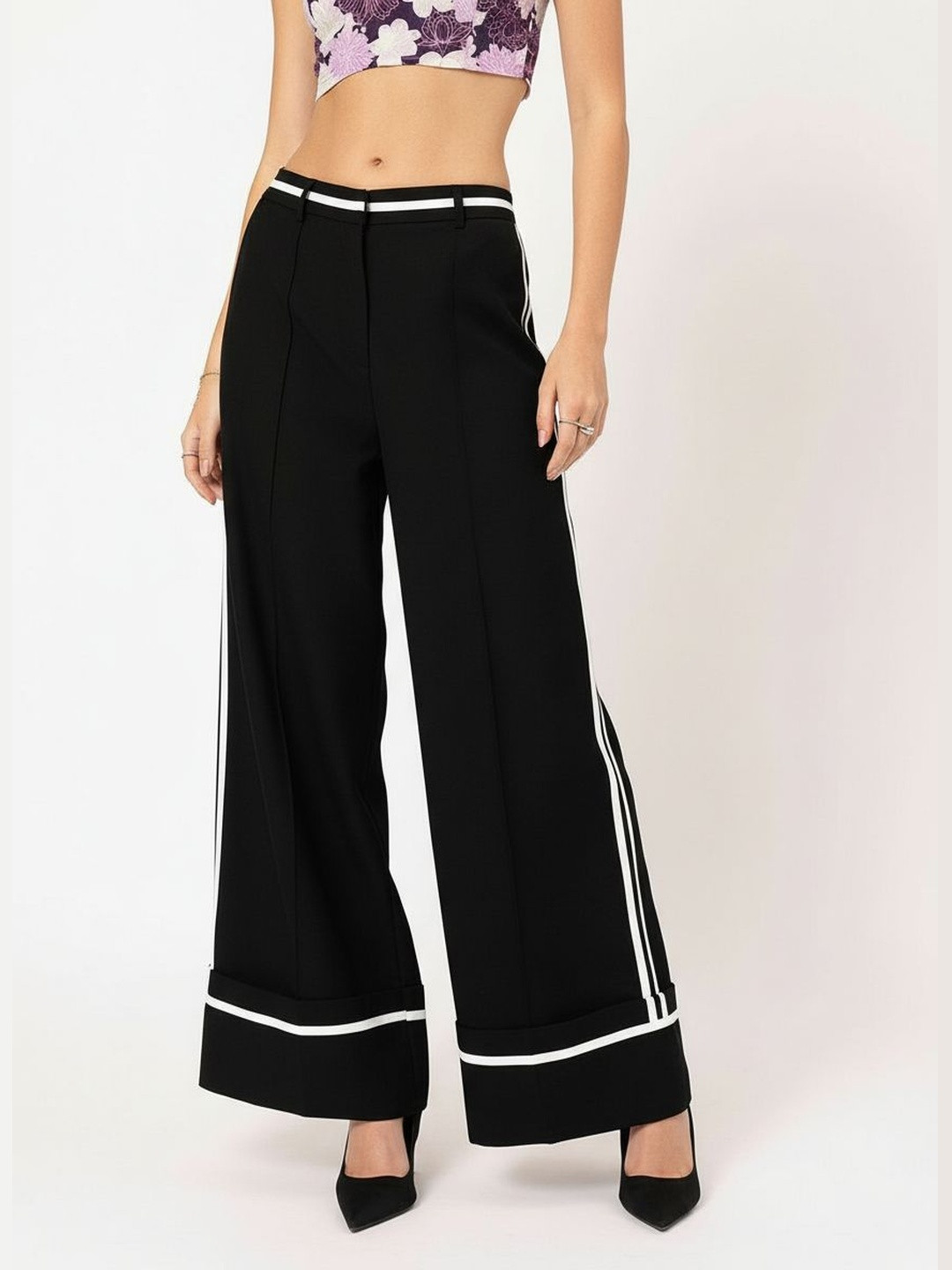 DressBerry Women Casual Sophistication Wide-Leg Trousers with Side-Stripes