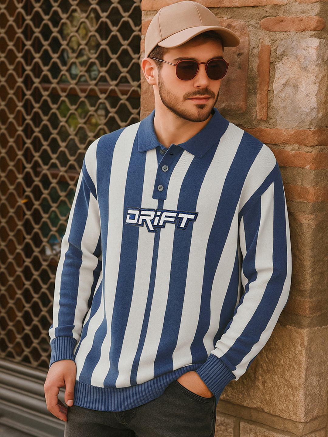 Bewakoof Men Striped Polo Collar Sweater