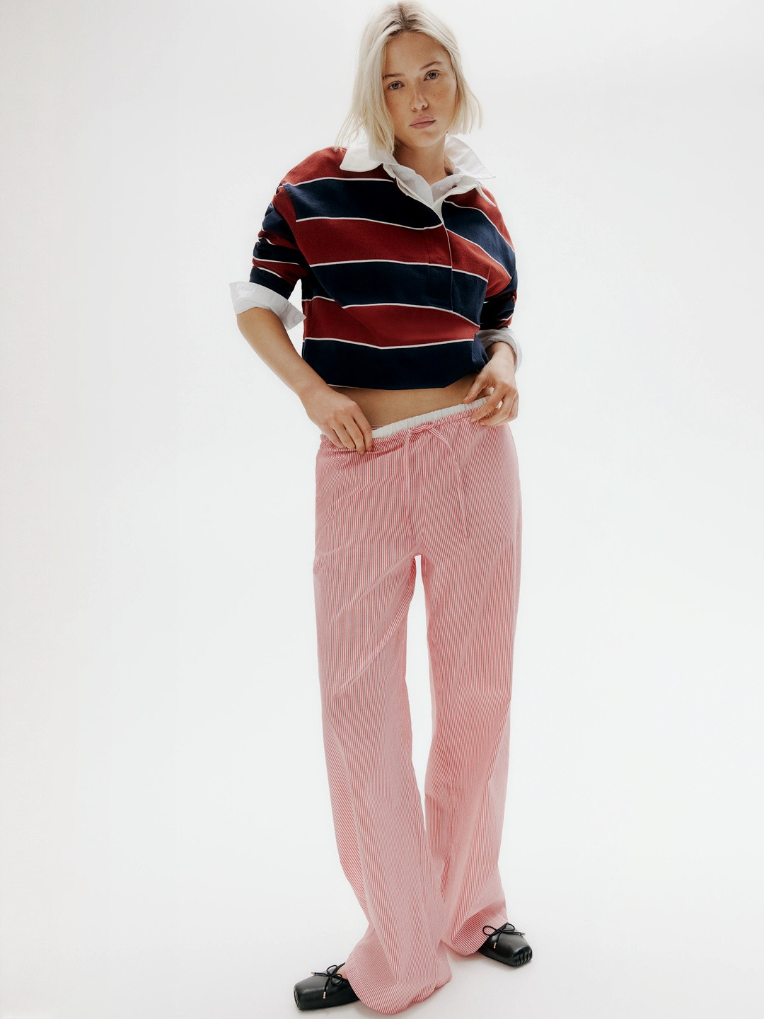 H&M Double-Waistband Poplin Drawstring Trousers