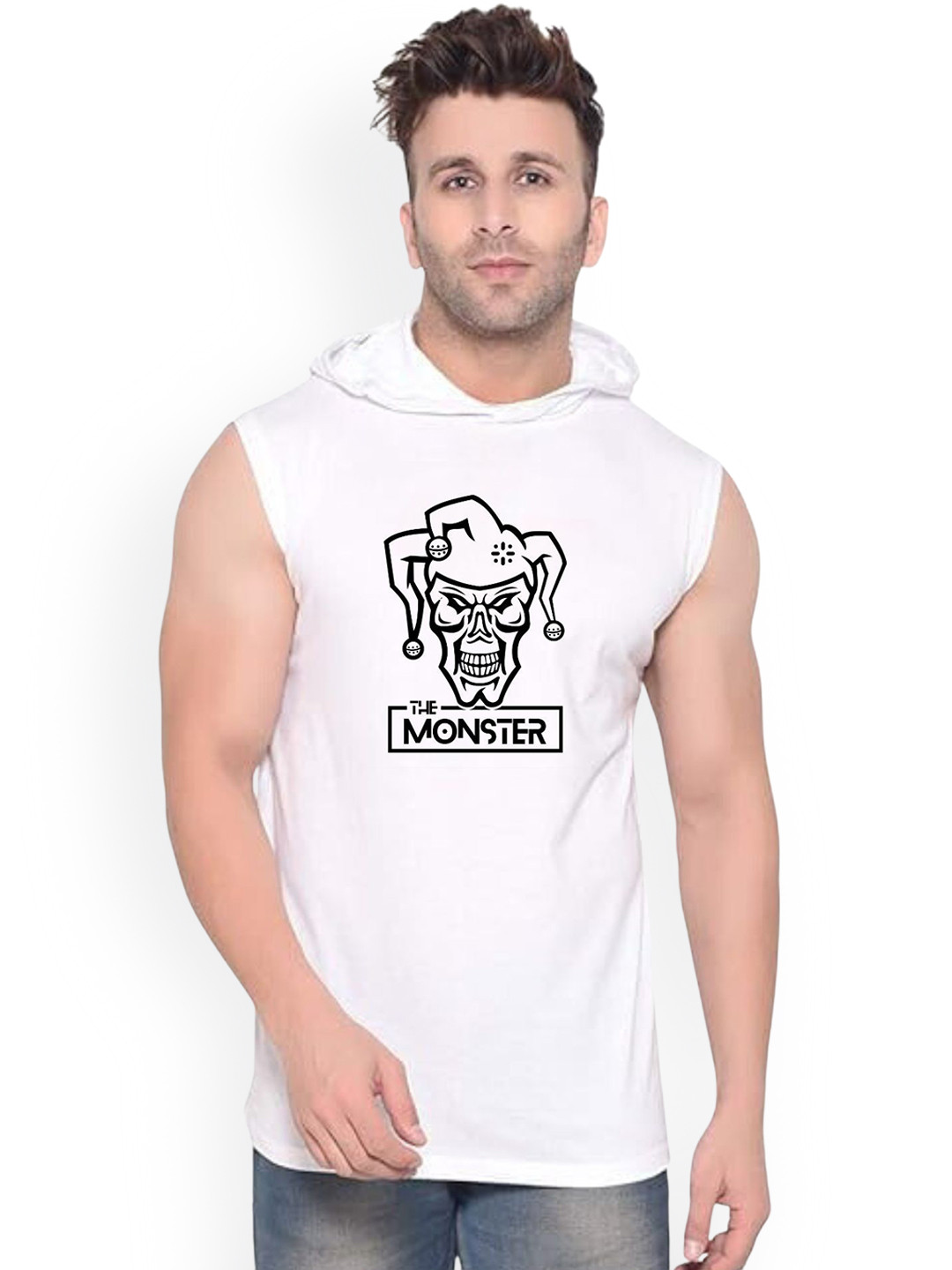 Fashnobic Men Monster Printed Hooded-Neck Gym Vests