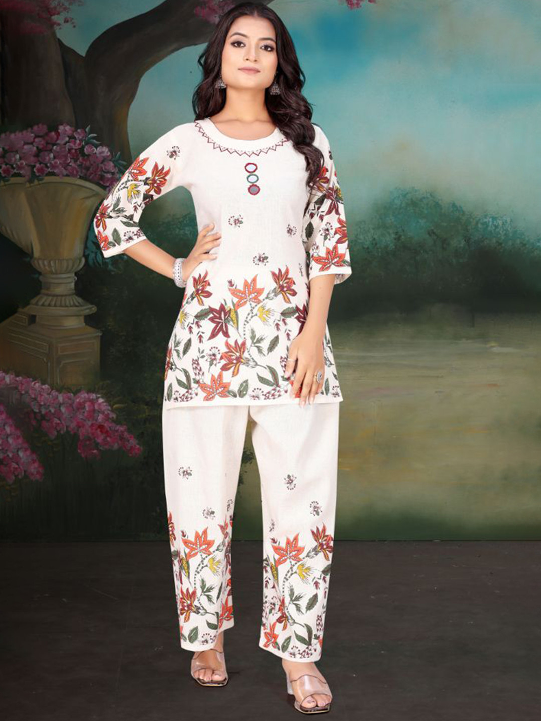COLOURSOUL Floral Printed Round Neck Tunic With Palazzos