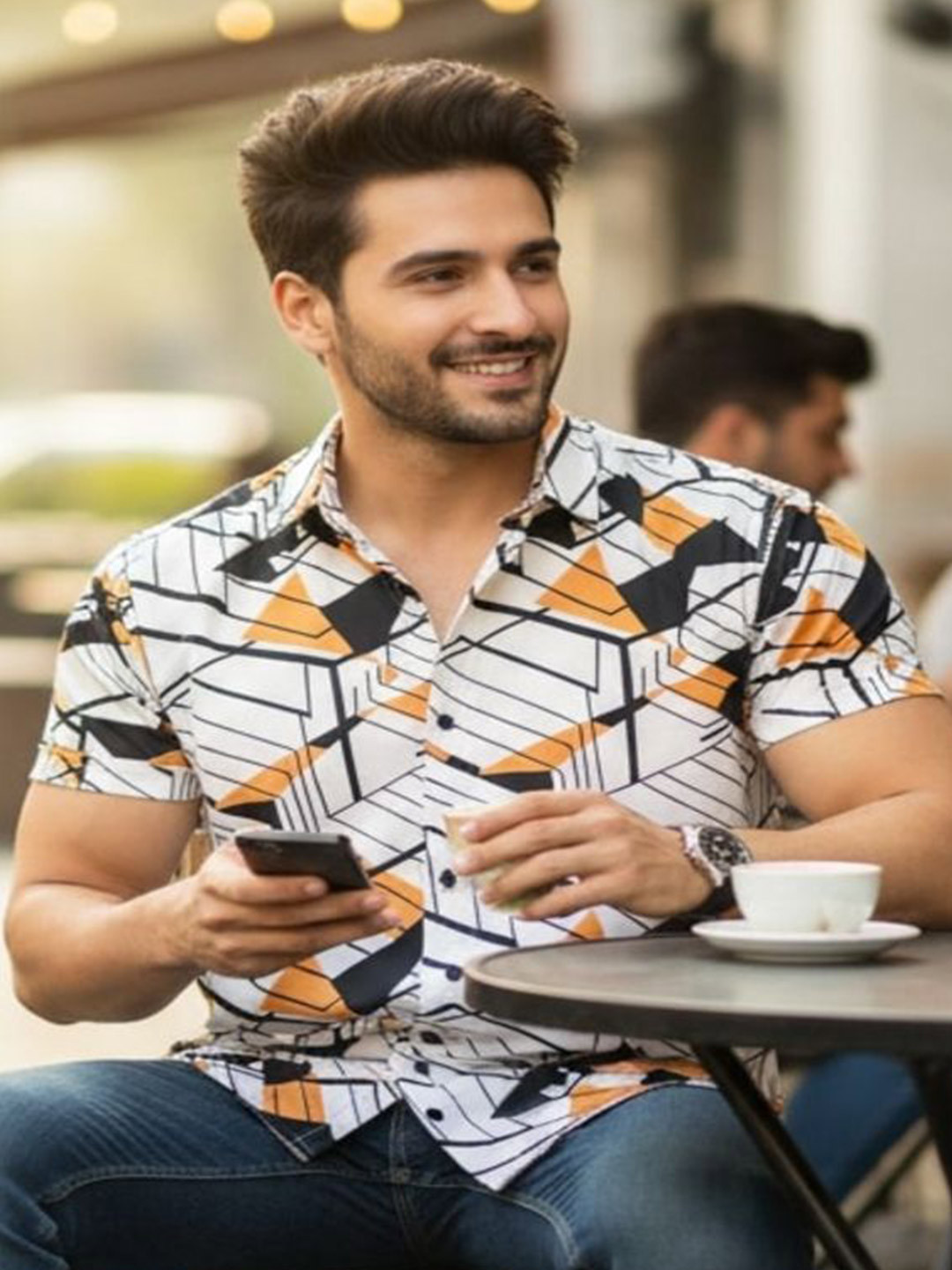 JENSI ENTERPRISE Men Classic Fit Geometric Printed Spread Collar Casual Shirt