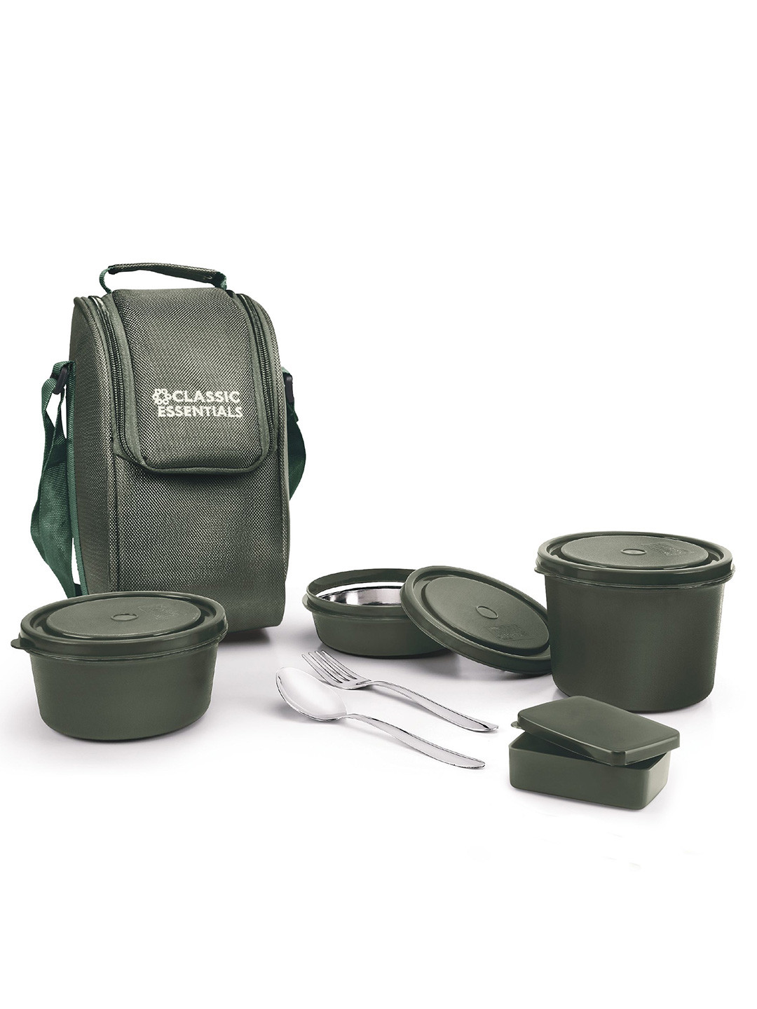 Classic Essentials Green Stainless Steel Lunch Box & Bag-1.25 L