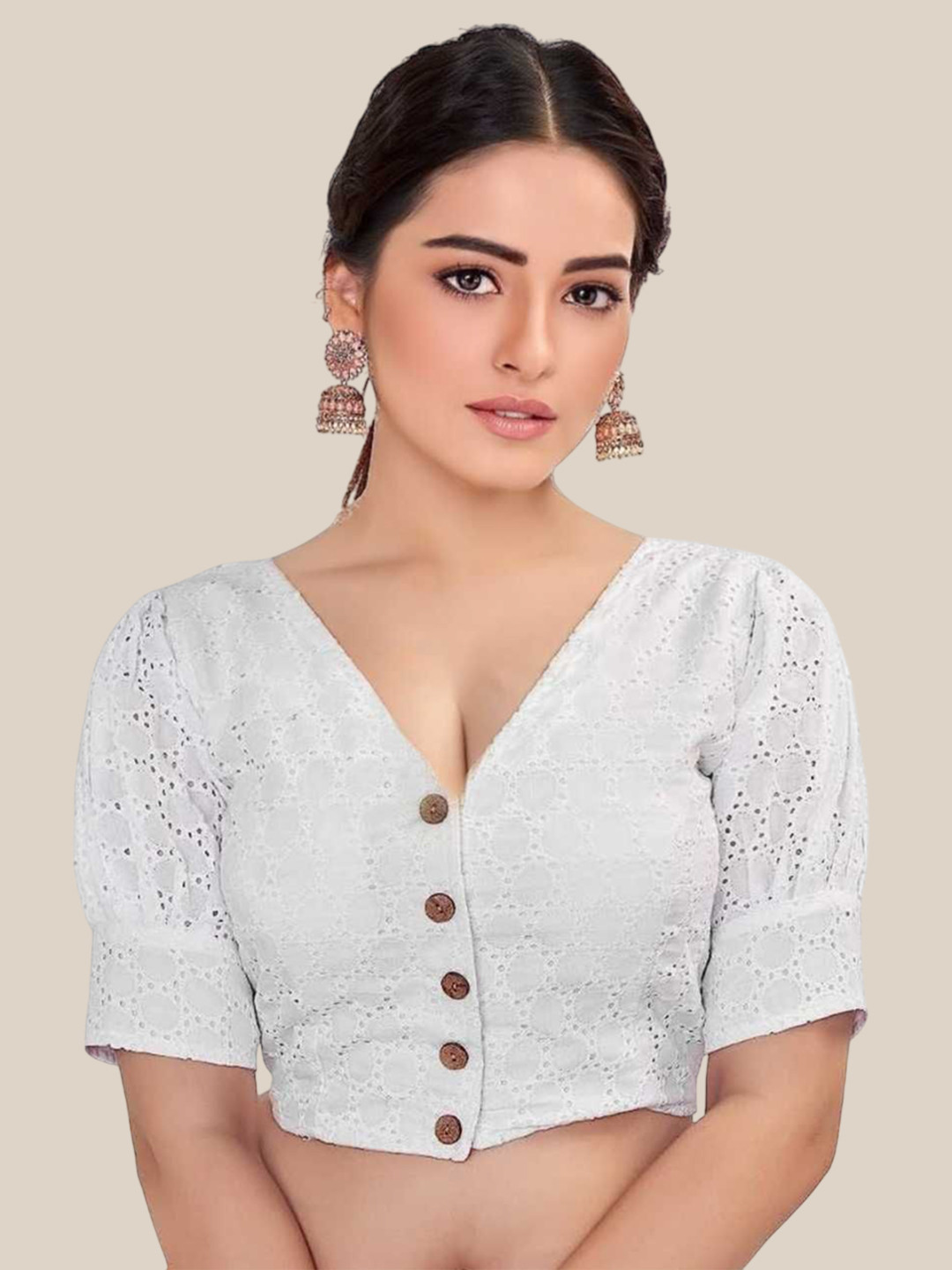 WIZULO TRENDZ Women Embroidered V-Neck Saree Blouse