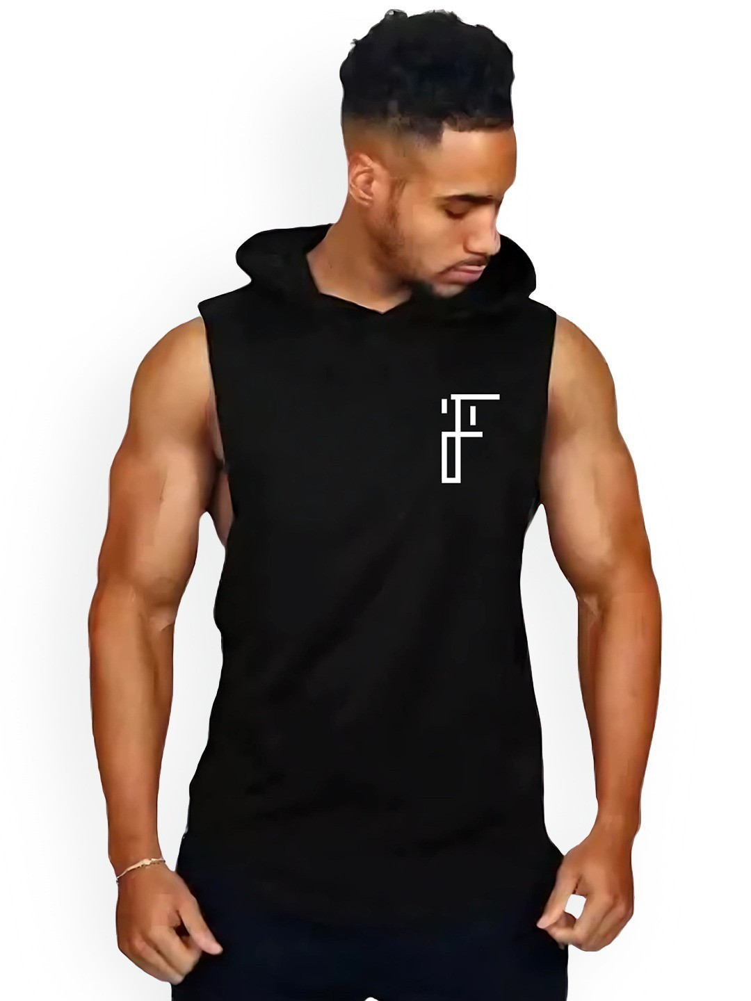 Fashnobic Only Nice Vibes Printed Hooded Neck Breathable Gym Vest