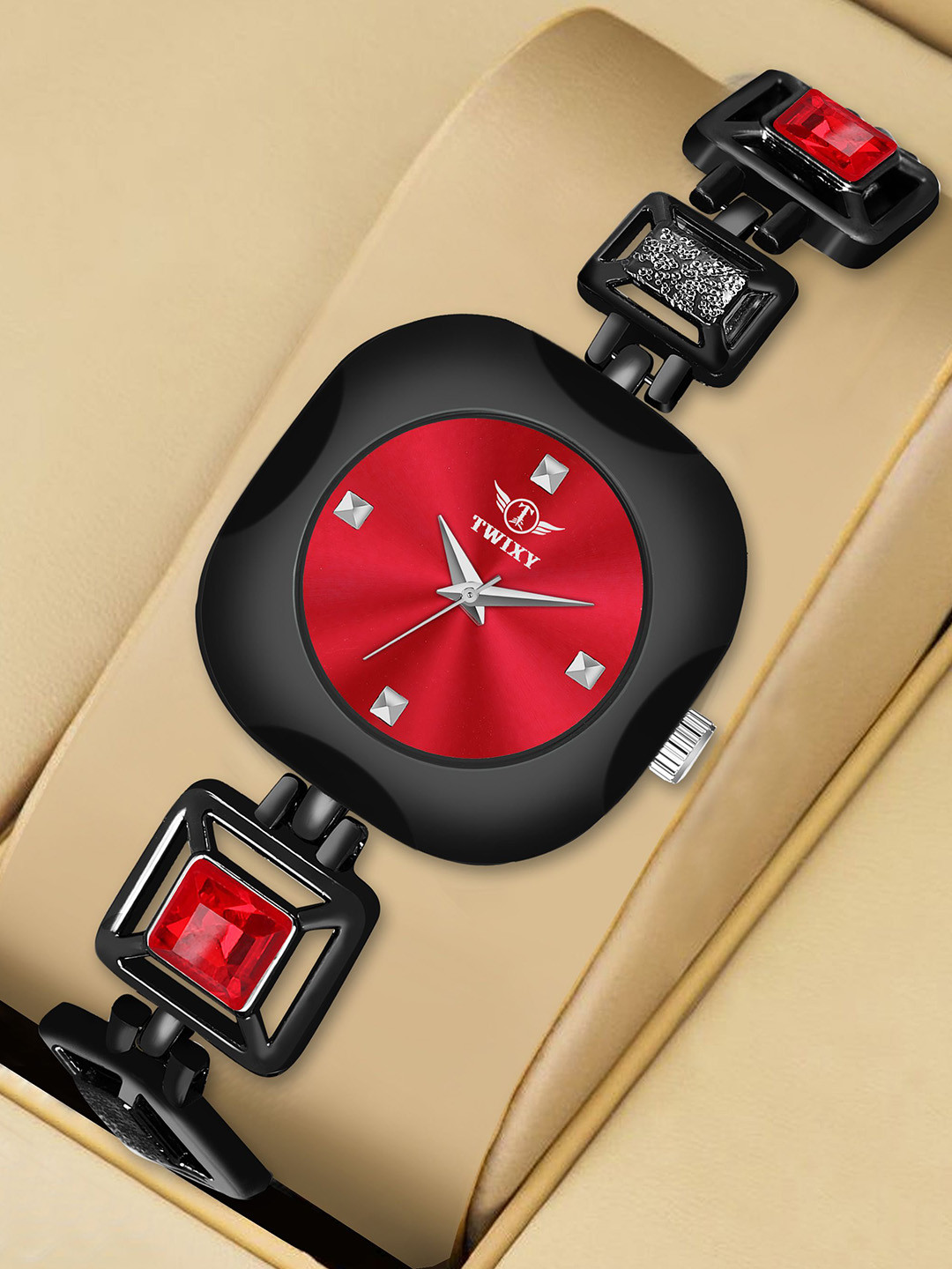 TWIXY Women Brass Embellished Dial & Bracelet Style Straps Analogue Watch TYW-F-4 B-RED