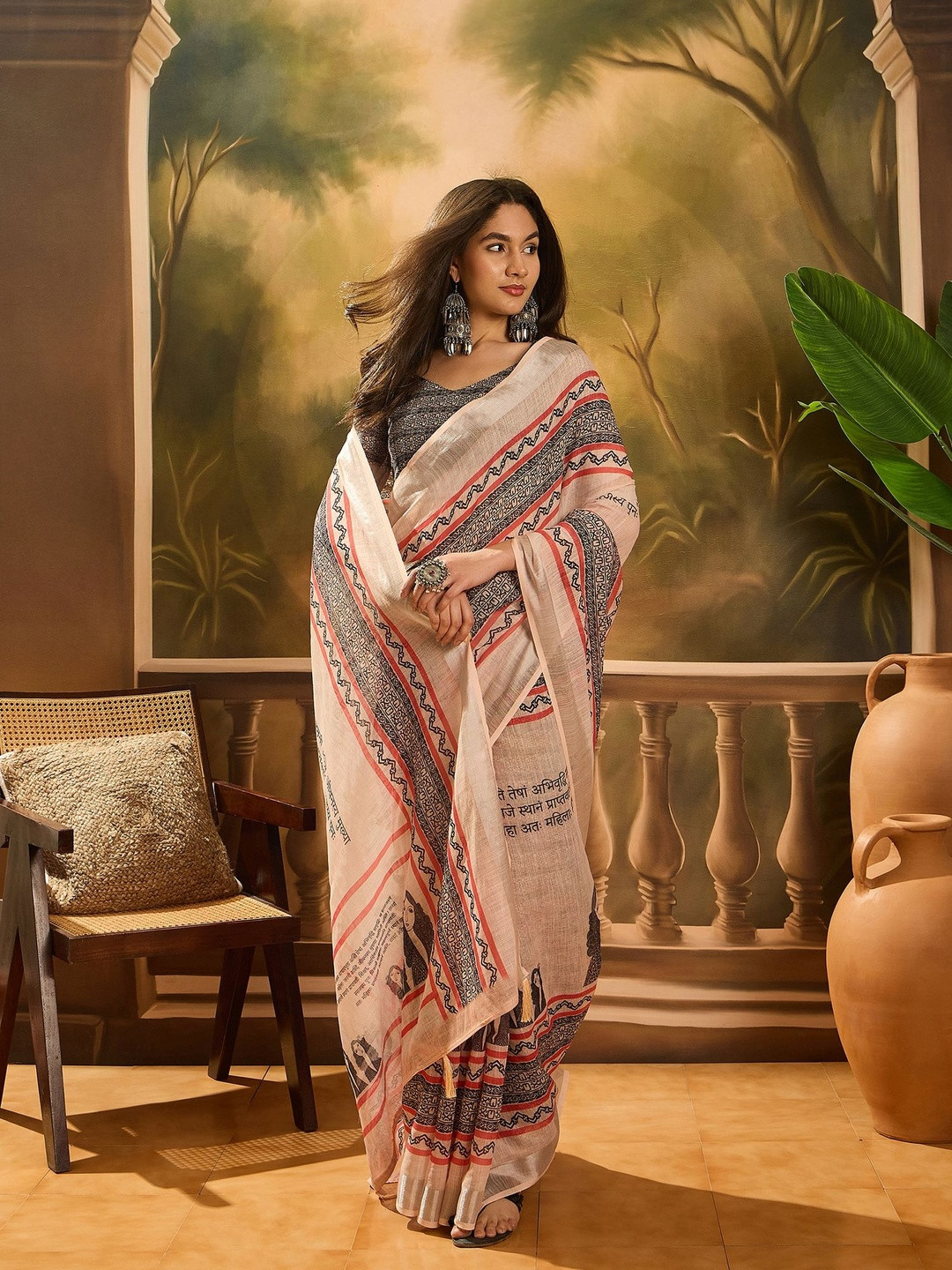 Desi Fusion Ethnic Motifs Phulkari Saree