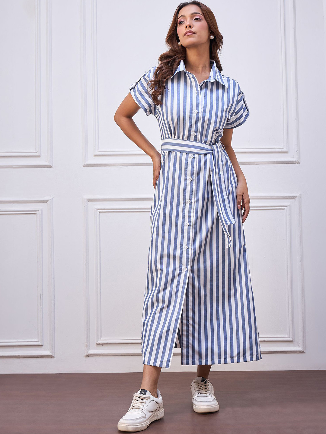 Chemistry Women Striped Cotton Shirt Midi Dress