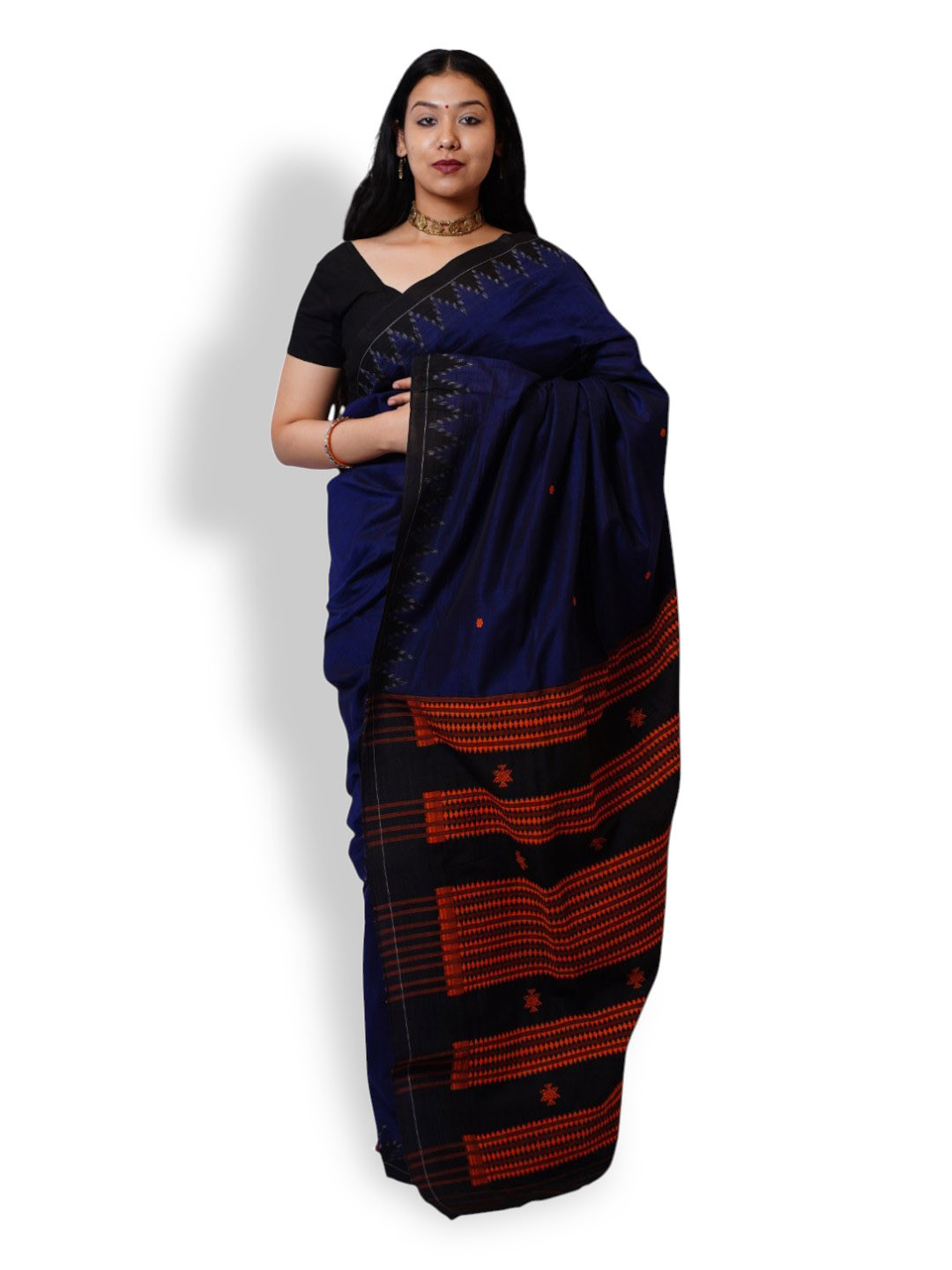 PRETANSHAH Woven Design Printed Temple Border Pure Cotton Sambalpuri Saree