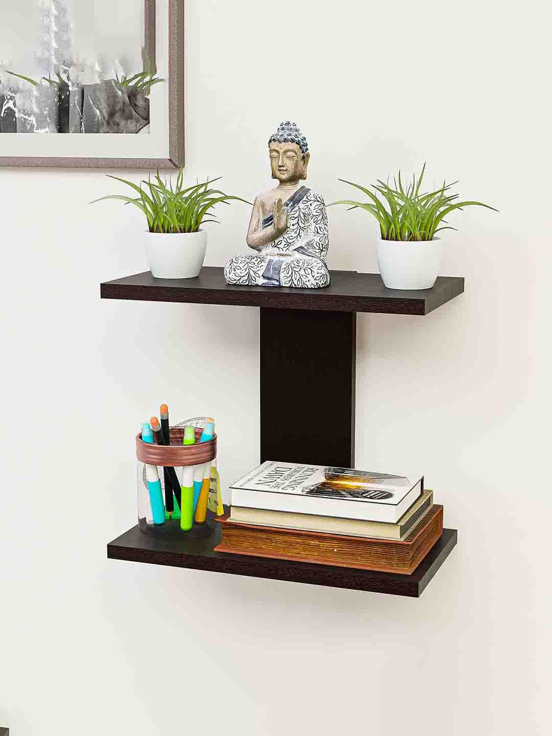 Kuber Industries Brown Wooden Wall Rack Shelf