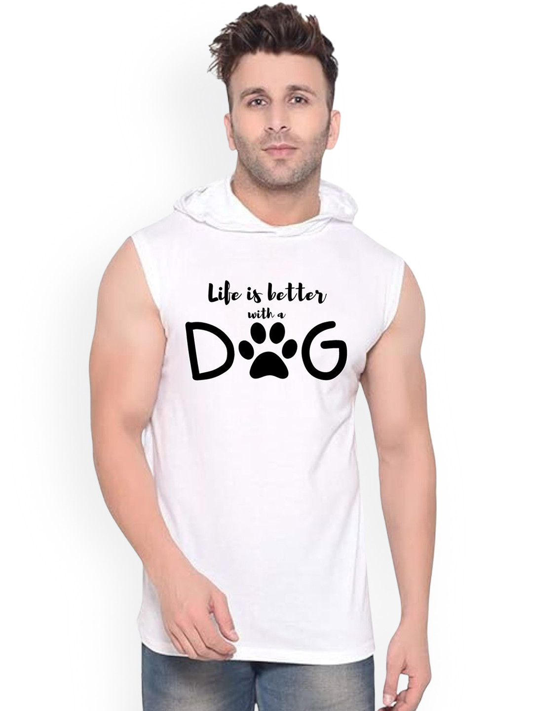 Fashnobic Men Life Is Better Printed Hooded-Neck Gym Vests