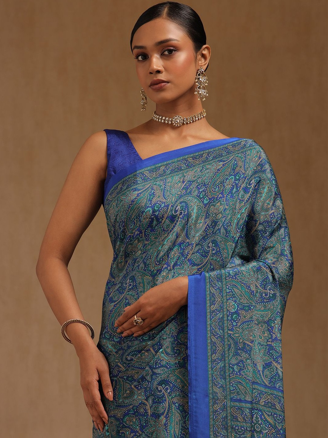 Soch Paisley Printed Pure Crepe Saree With Blouse Piece