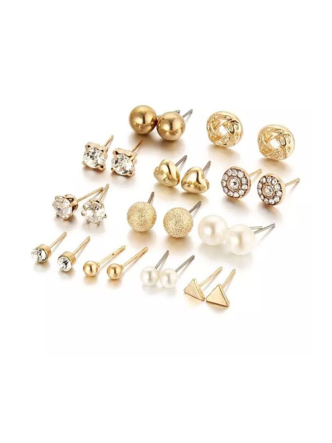 MRIDU ESSENTIALS Women Pack of 12 Gold Alloy Stud Earring