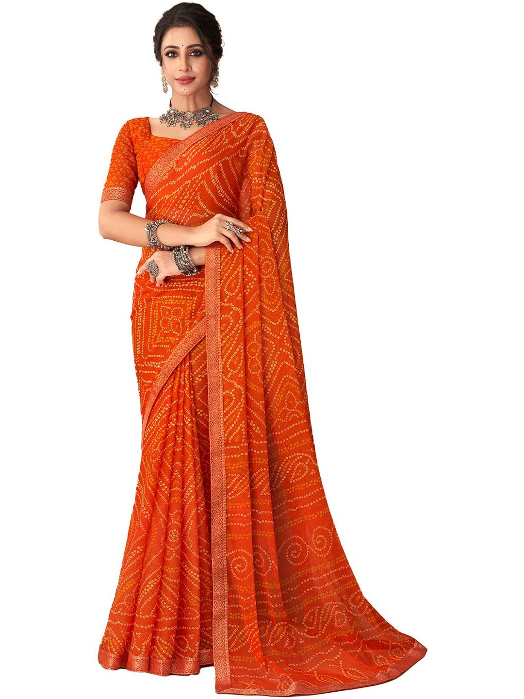 INDONIQ Bandhani Printed Woven Design Border Bandhani Saree