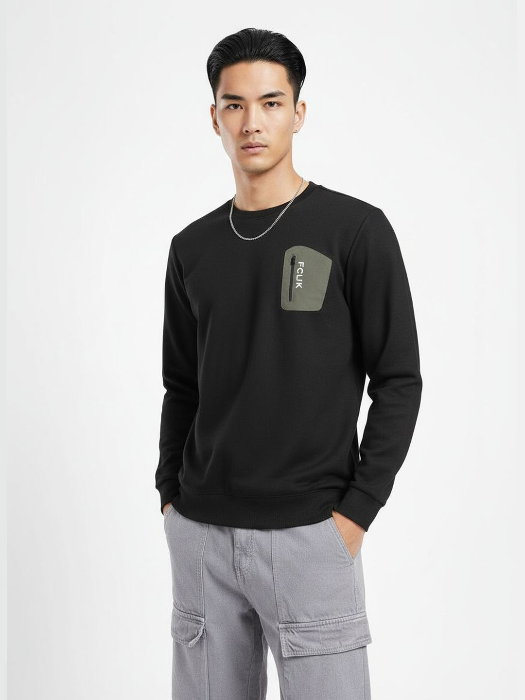 FCUK  Self Design Pocket Detailed Sweatshirt