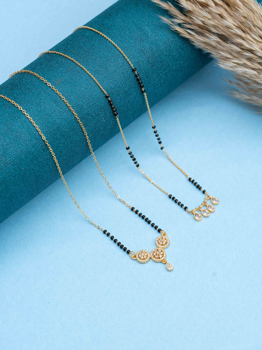 Zeraki Jewels Meher And Kisna Set Of 2 Stones Studded & Beaded Teardrop Shape Mangalsutras