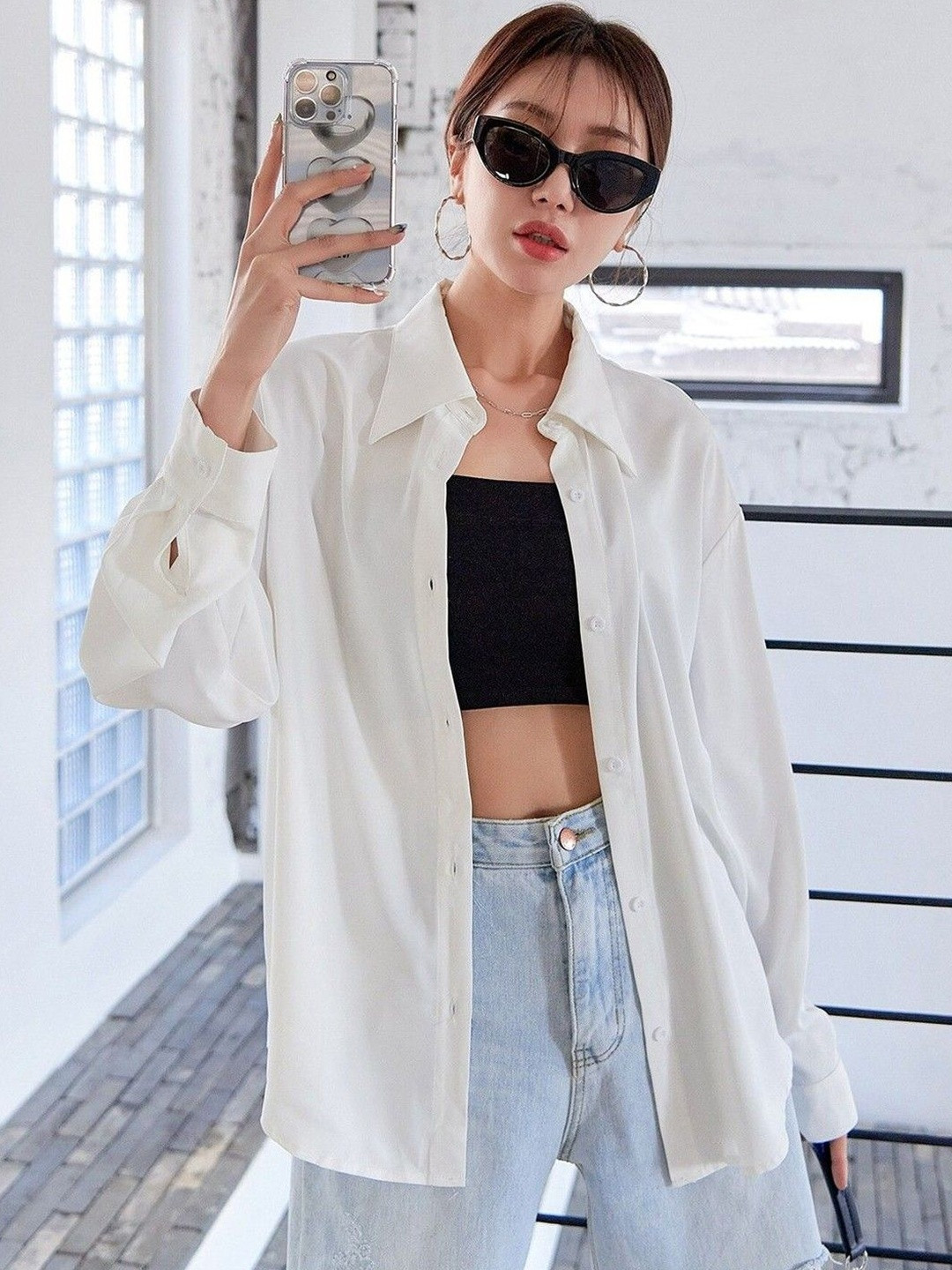Roadster Women White Cotton Solid Boxy Comfort Casual Shirts