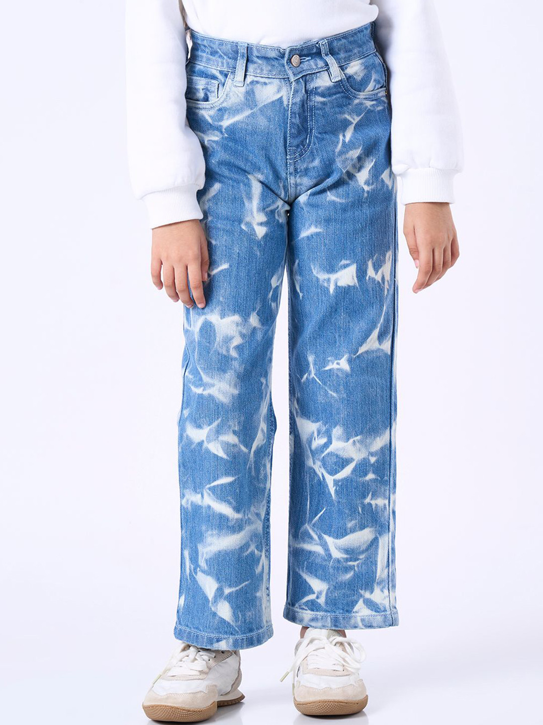 Ed-a-Mamma Girls Relaxed Fit Bleached Mid-Rise Heavy Fade Stretchable Jeans