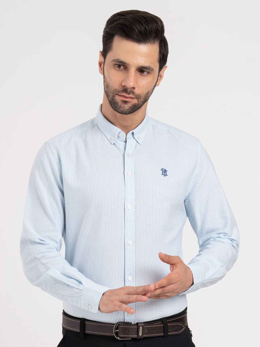 Red Tape Men Vertical Striped Button-Down Collar Cotton Formal Shirt