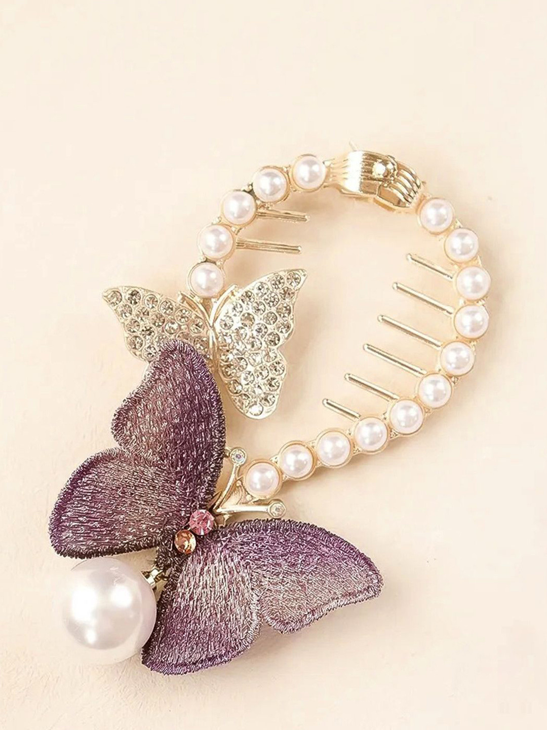 FIMBUL Women Butterfly Design Pearl & Fabric  Claw Clip