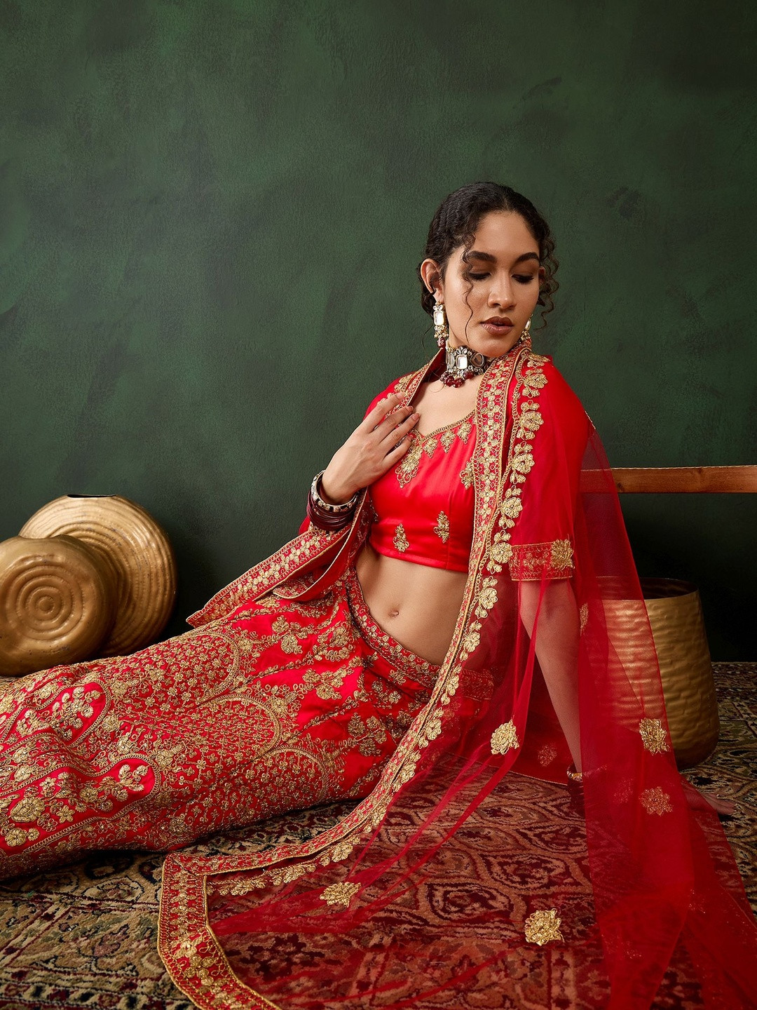 Suha Women Red Art Silk Embroidered Unstitched Lehenga Choli