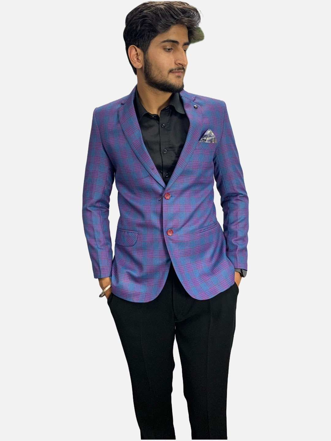 GARGIAN Master Cut Men Blue Notched Lapel Cotton Long Sleeves Formal Blazers