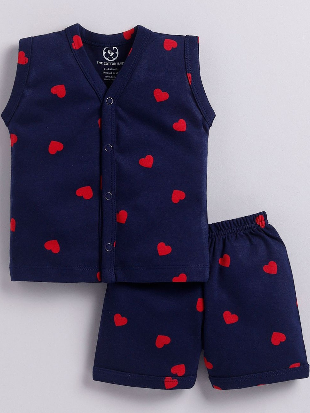 THE COTTON BABY Kids Pure Cotton Printed Sleeve Less Jabla With Shorts