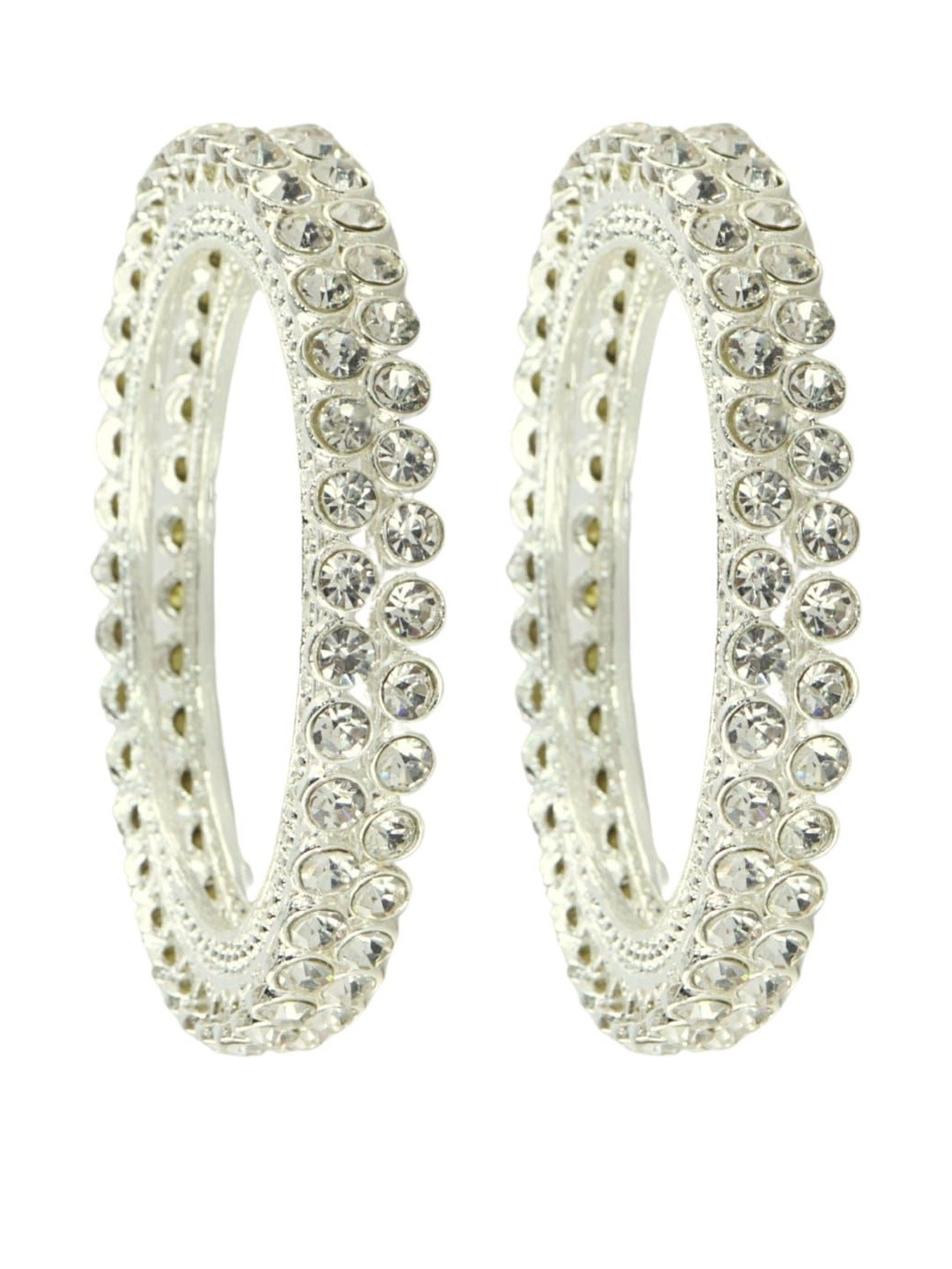 ZULKA Women Pack Of 4 White Traditional Artificial Stones Silver-Plated Metal Bangles