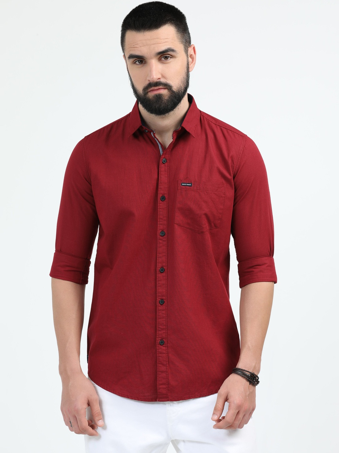 RS Fashions Men Maroon Cotton Linen Slim Fit Comfort Shirts