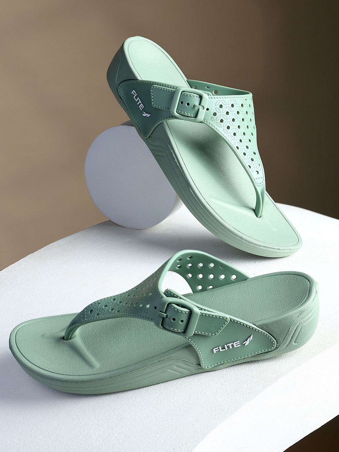 FLITE Women T-Strap Flip Flops with Laser Cuts