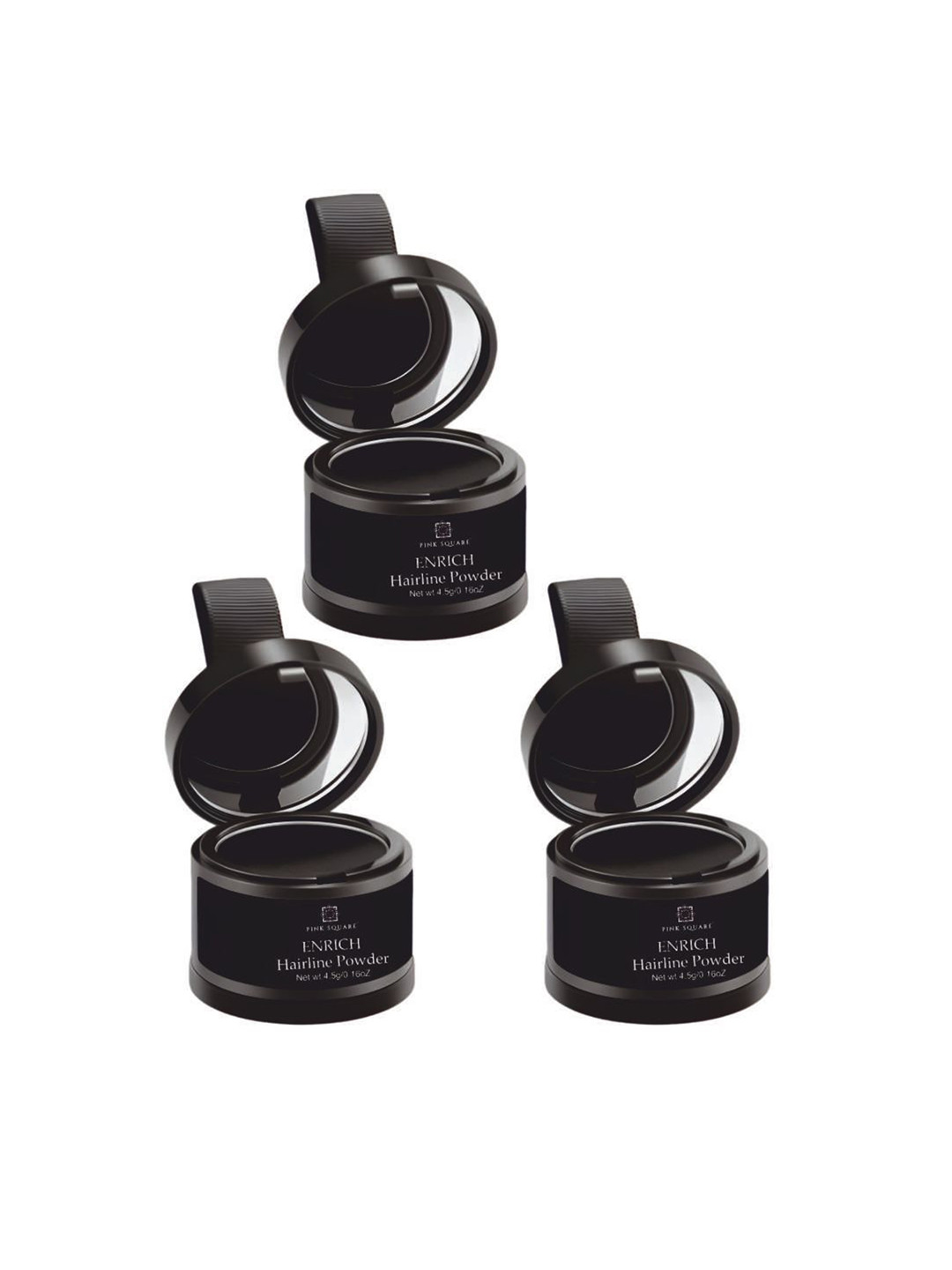 Pink Square Set Of 3 Enrich Hairline Powder- 4 g- Black