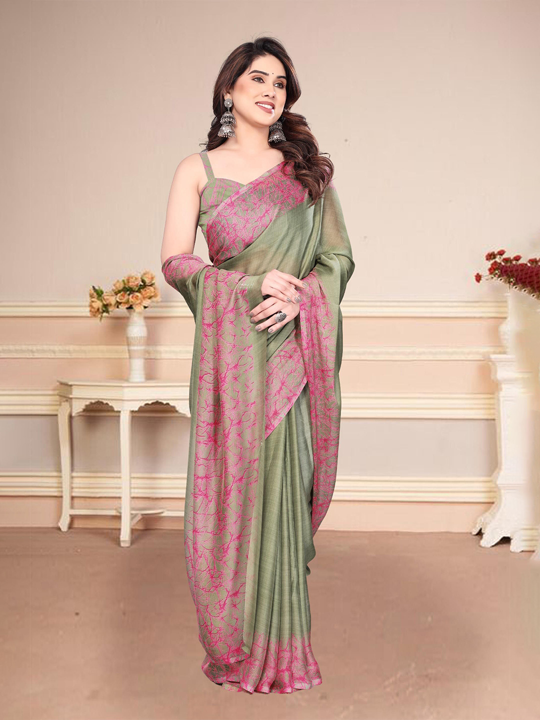 BilloRani Printed Chiffon-Georgette Saree
