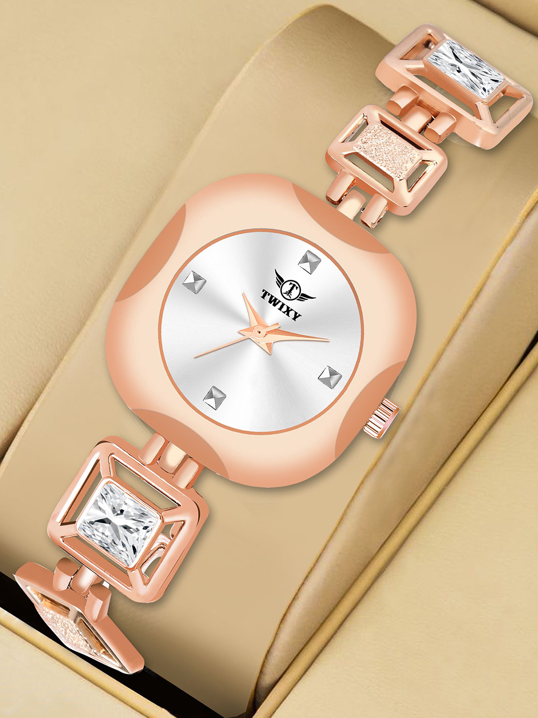 TWIXY Women Brass Embellished Dial & Bracelet Style Straps Analogue Watch TYW-F-4 RG-WHITE