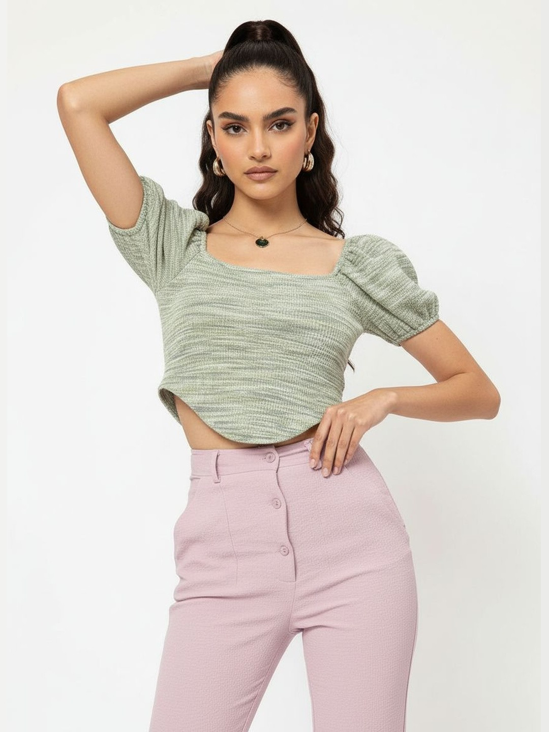 DressBerry Minimalist Muse Textured Knit Smocked Crop Top