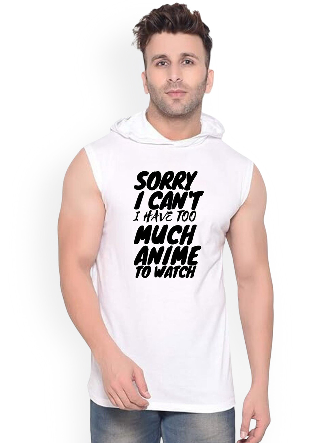 Fashnobic Men Sorry I Can't Printed Hooded-Neck Gym Vests