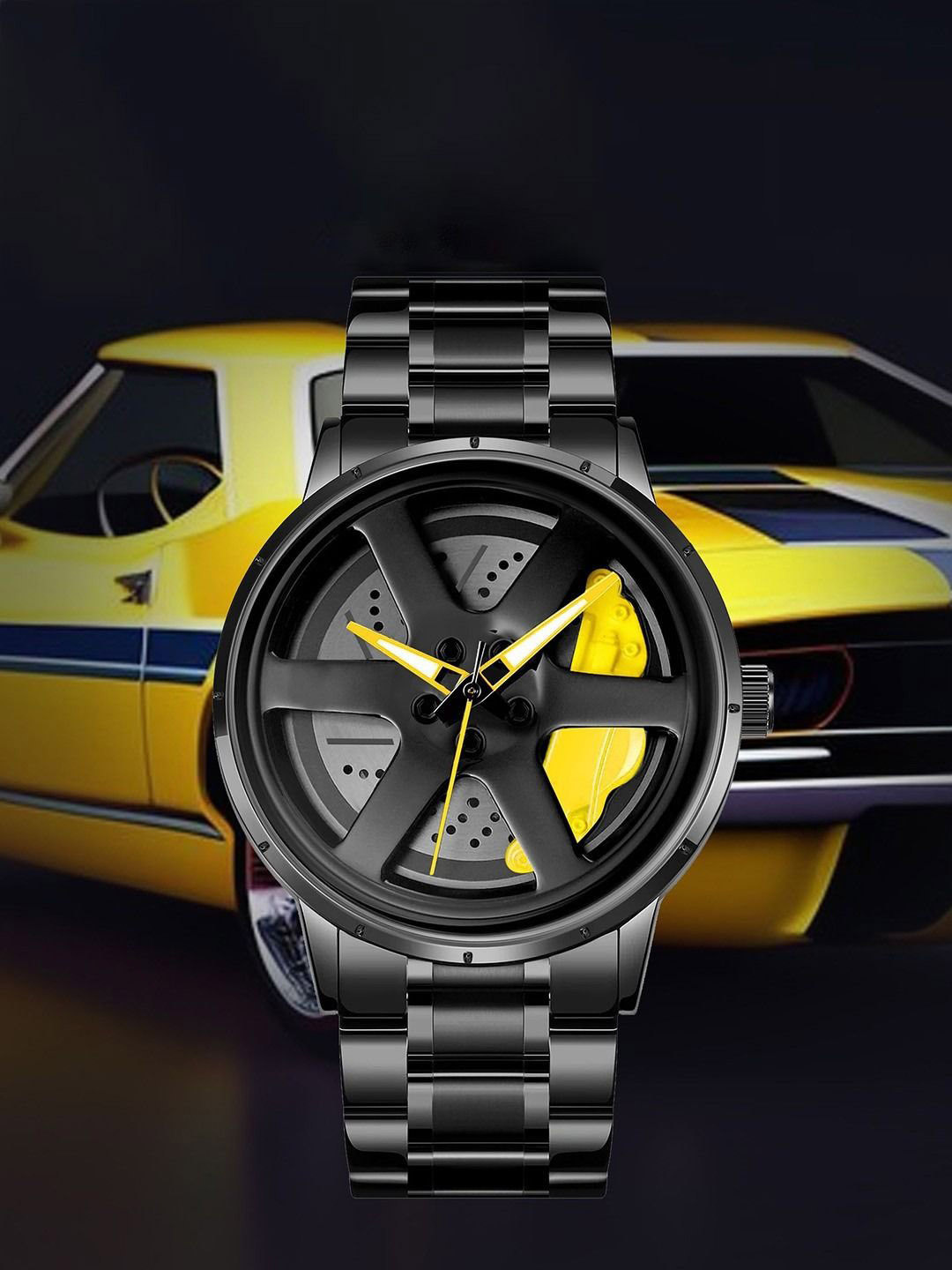 HDFCREATION Men Textured Dial Analogue Watch Spinner_5_Plen_Yellow