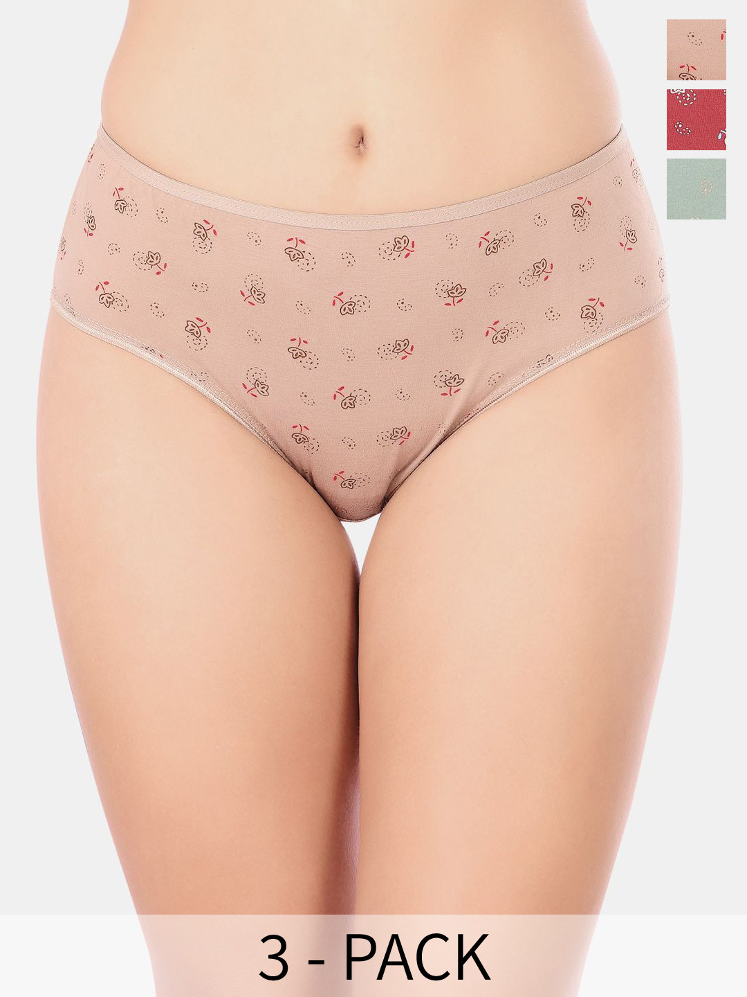 Bodycare Pack Of 3 Premium Assorted Floral Cotton Outer Elasticated Basic Briefs - 9763