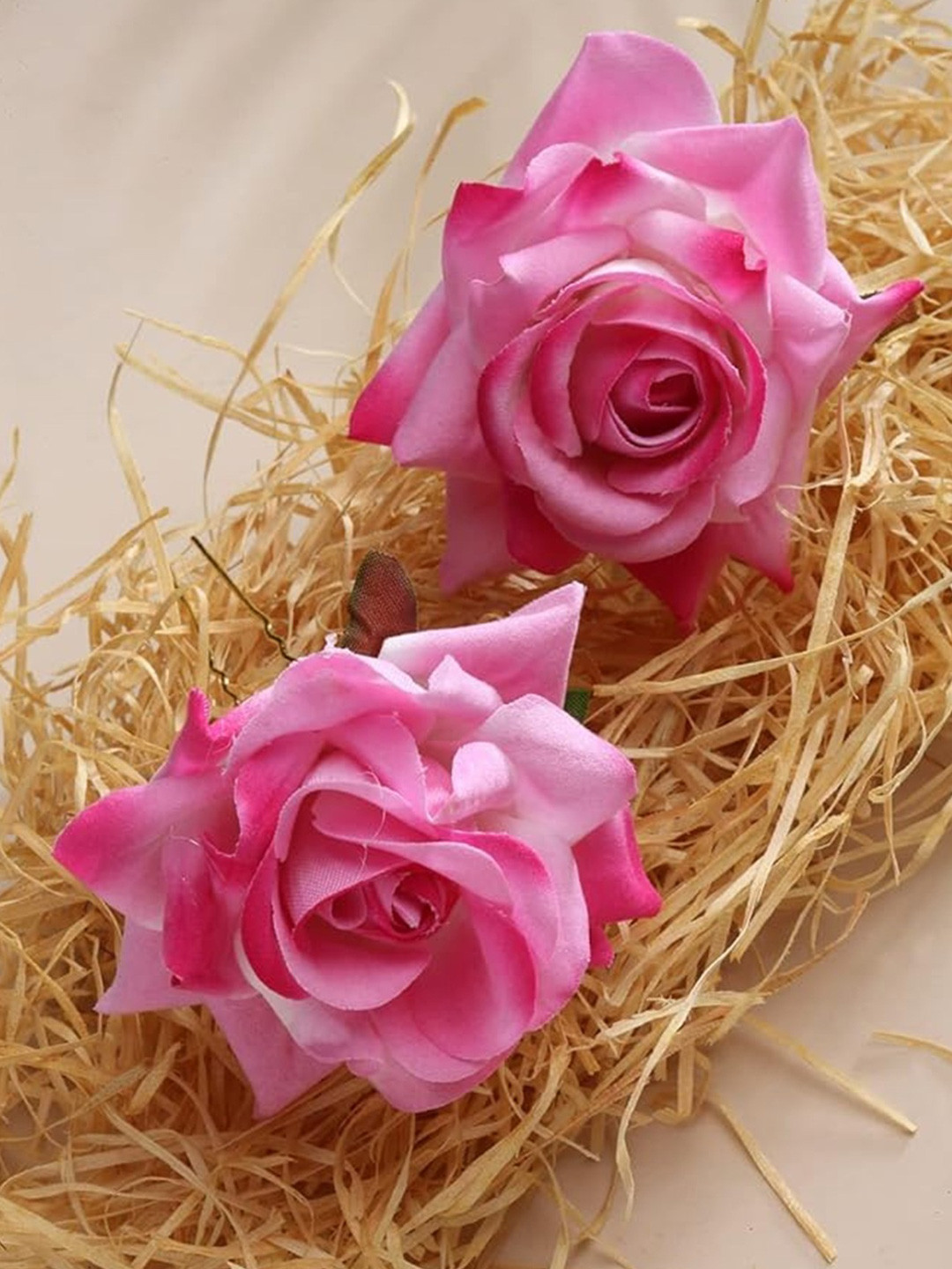 DN Creation Women Set of 2 Embellished Artificial Flowers Rose U Pins