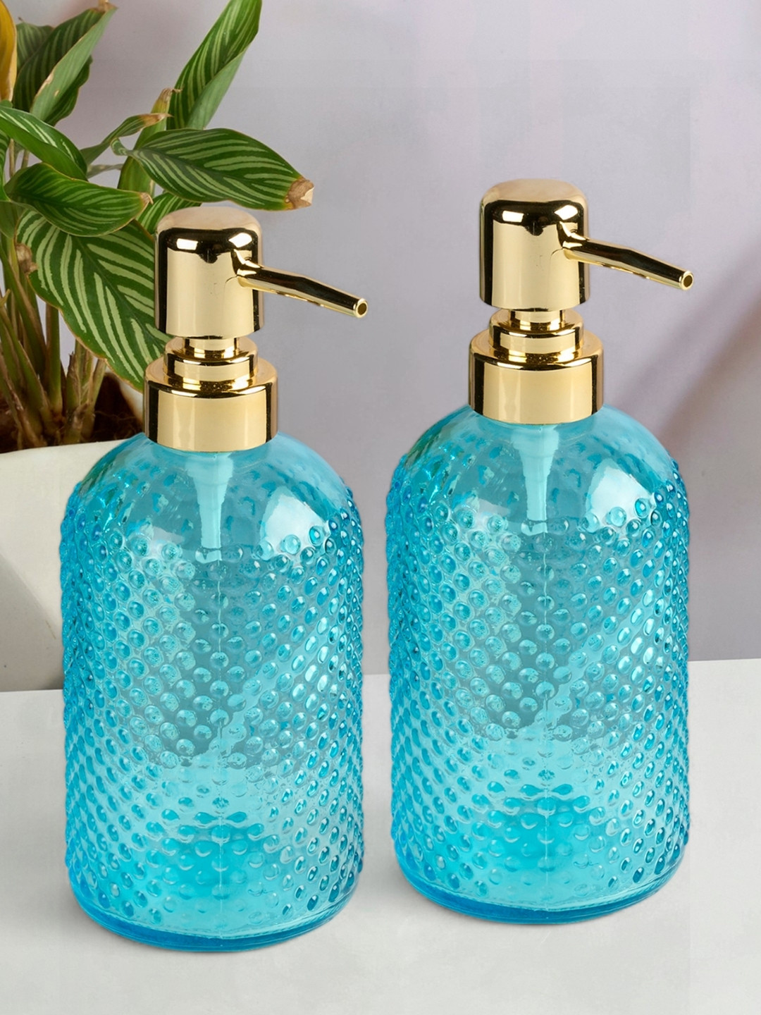 Kookee Blue 2 Pieces Glass Soap Dispenser Bathroom Accessories