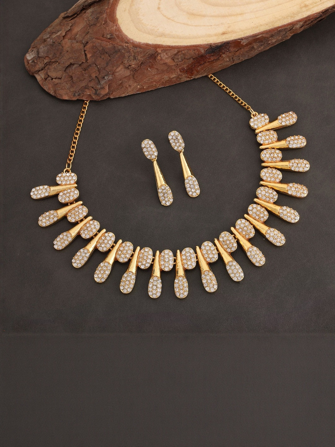 JEVIA FASHION Gold Plated American Diamond Studded Jewellery Set