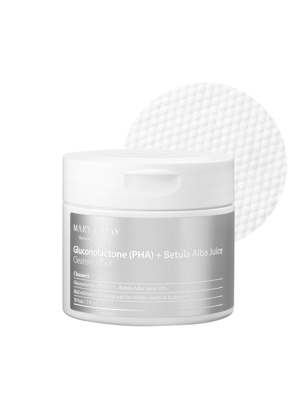MARY & MAY Gluconolactone (PHA)+Betula Alba Juice Cleansing Pads 270ml - 70 Pads