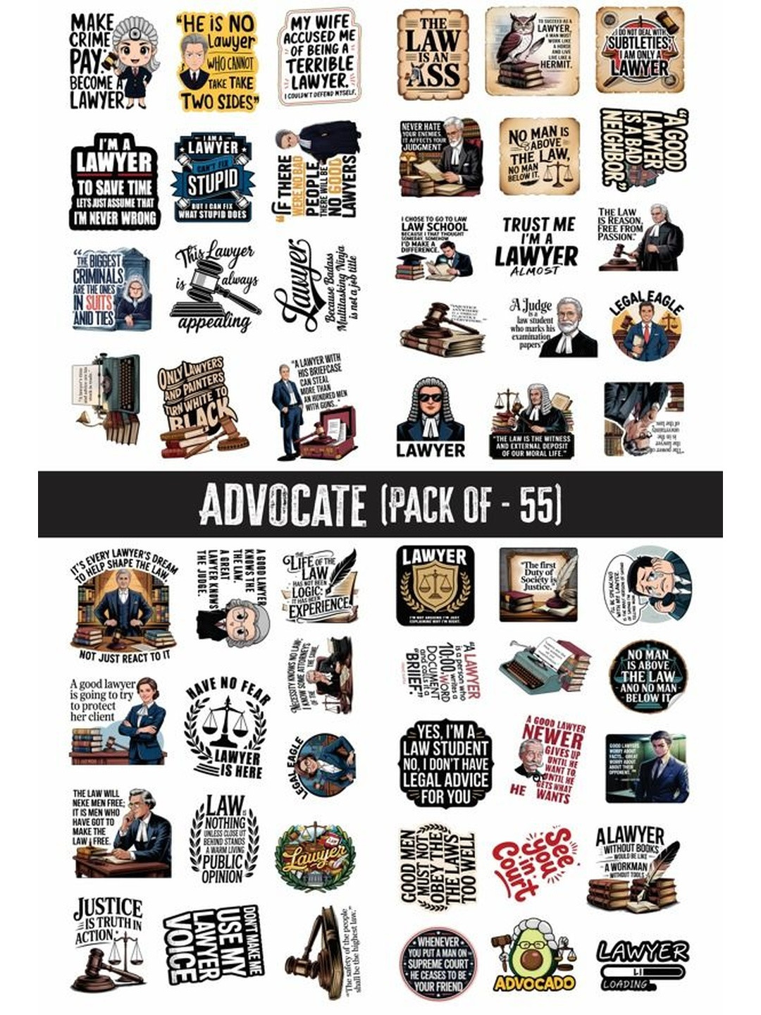 PRINTING DADDY Pack Of 55 Law Professional Vinyl Stickers
