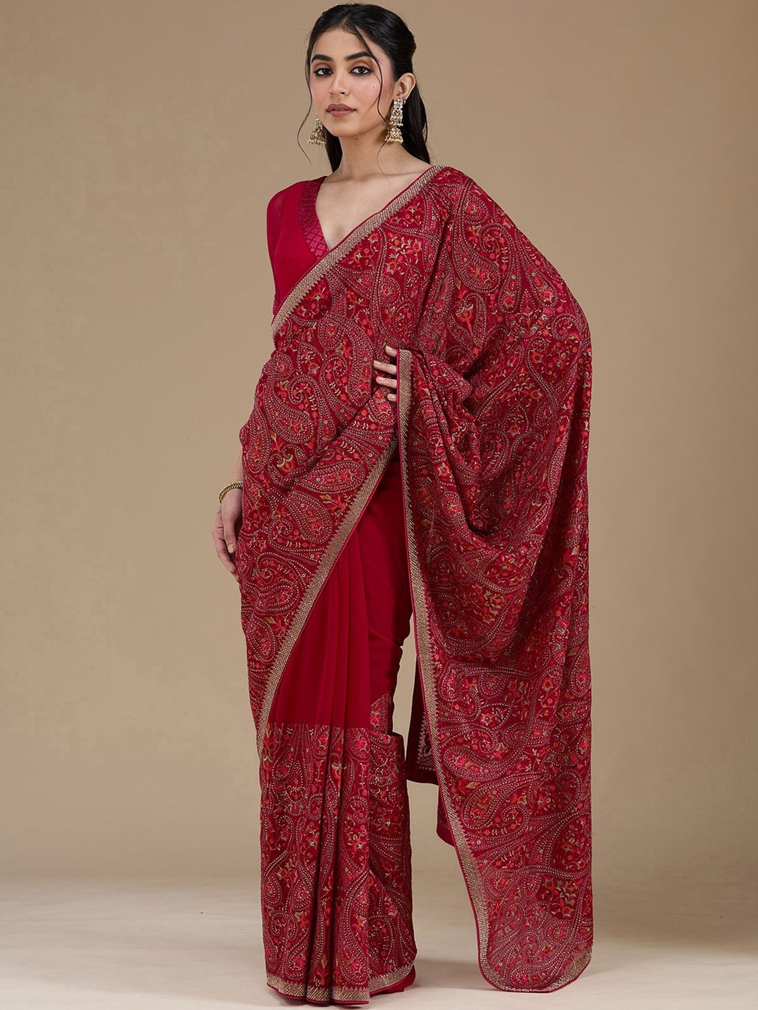Koskii Rani Pink Kashmiri Georgette Saree